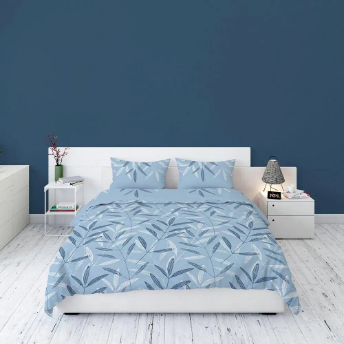 4519 B Pościel flanelowa liście łąka Detexpol niebieski 