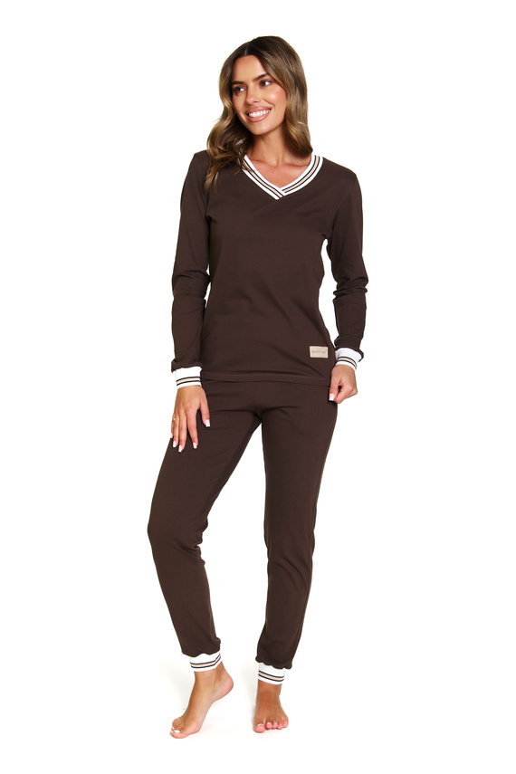 Doctor Nap 4504 – Piżama damska z bawełny z prążkowanymi ściągaczami – styl i komfort na co dzień - brownie