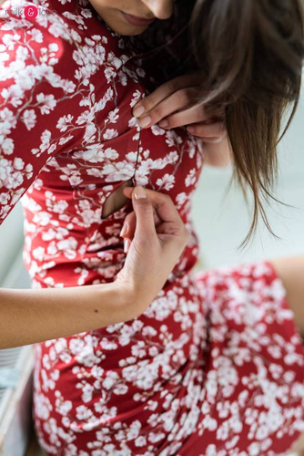 Milky Dress Sukienka do karmienia Milk&Love rękaw 3/4 burgund w kwiaty