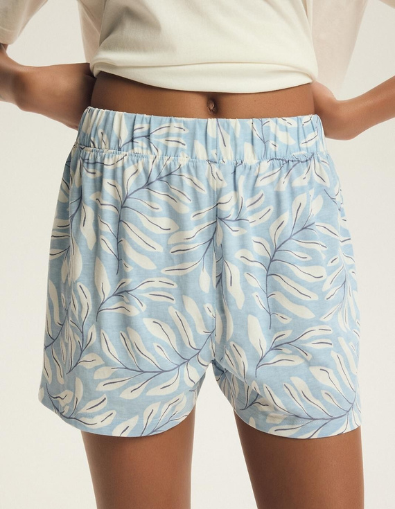 Piżama 44485 Estes kremowa Henderson – Bawełniana, krótki rękaw, haft roślinny