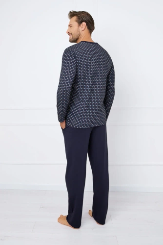 Rajmund Piżama Męska długi rękaw, długie spodnie Italian Fashion - druk/granatowy