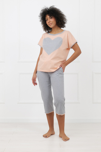 Piżama Sabrina Italian Fashion 100% bawełna – krótki rękaw, spodnie 3/4- łososiowa