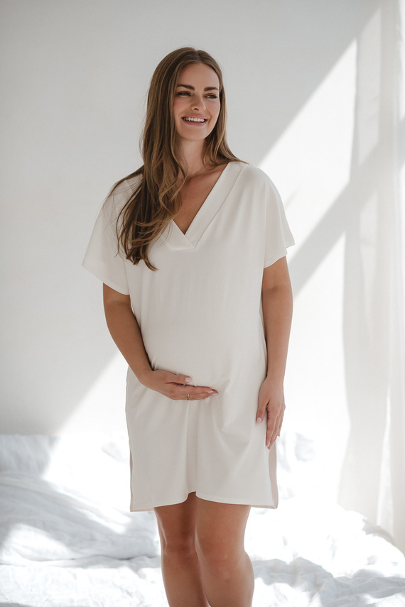 Moon Koszula nocna ciążowa i do karmienia Milk&Love– śmietankowa wiskoza, oversize | Polska jakość