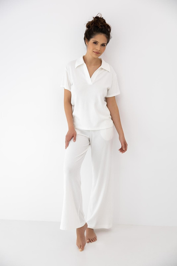 Piżama Zuri ecru Sensis – bawełna i modal, długie spodnie