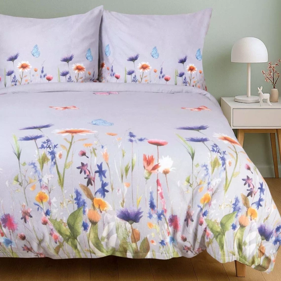 31512/2 Pościel flanelowa Flanelove Darymex szara kolorowa kwiaty– komplet, 100% bawełna, ciepła i miękka