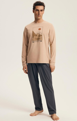 43474 Luro Piżama męska Henderson Core – bawełna, nadruk góry, dł. spodnie