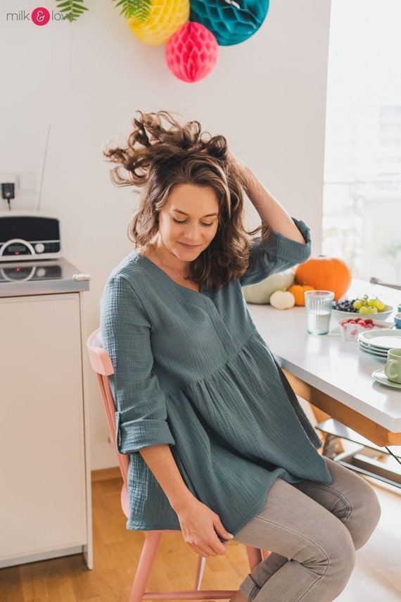 Mother Nature tunika z muślinu organicznego Milk&Love indygo w kropki