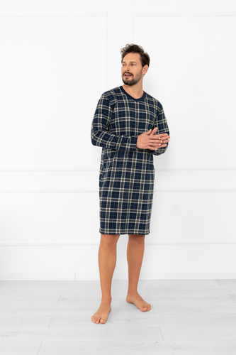 Koszula nocna męska Andreas – bawełna, długi rękaw, krata Italian Fashion 