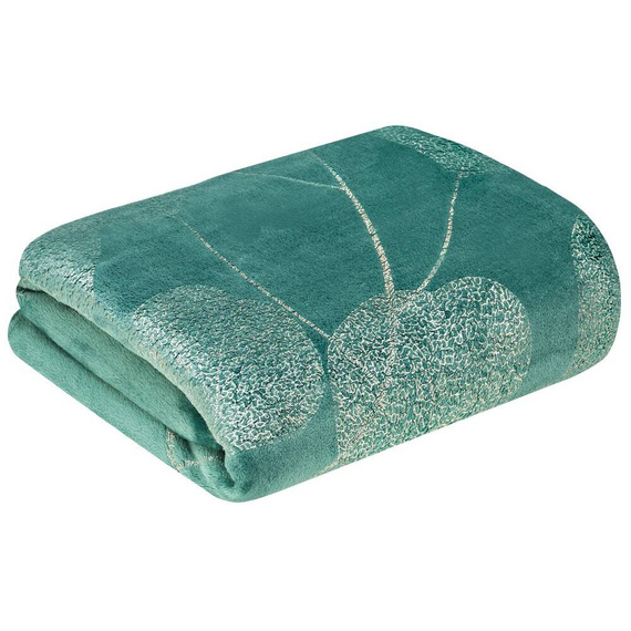 Ginko 2 Koc narzuta z mikrofibry z błyszczącym nadrukiem liści Eurofirany miodowy