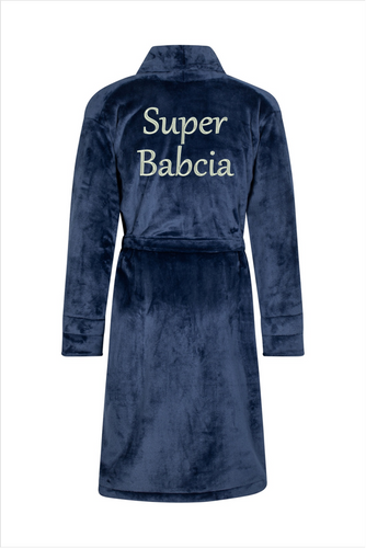 Super Babcia Szlafrok damski polarowy ByShelly - granatowy/srebrny