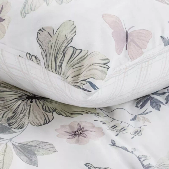 Spring 37 Kwiaty pościel satynowa Eurofirany biały/zielony