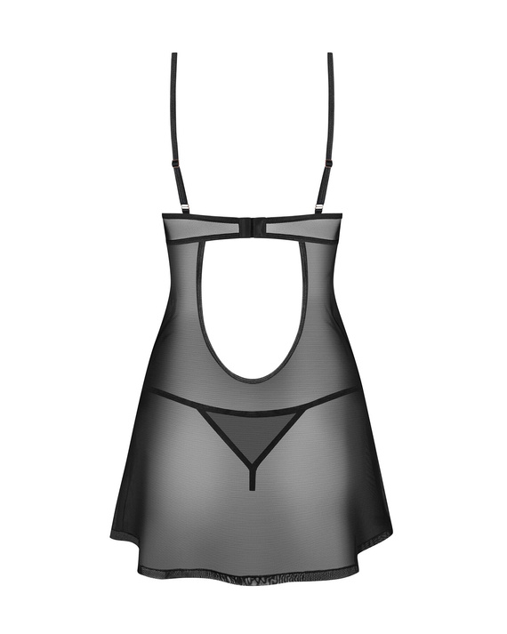 Koszulka Euridia Chemise Obsessive czarna – elegancka koszulka nocna z fiszbinami i stringami Chemise Koszulka damska Obsessive -czarny