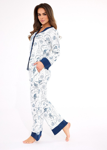 Piżama damska 514/443 Amber CORNETTE – bawełna, długi rękaw, zapinana na guziki