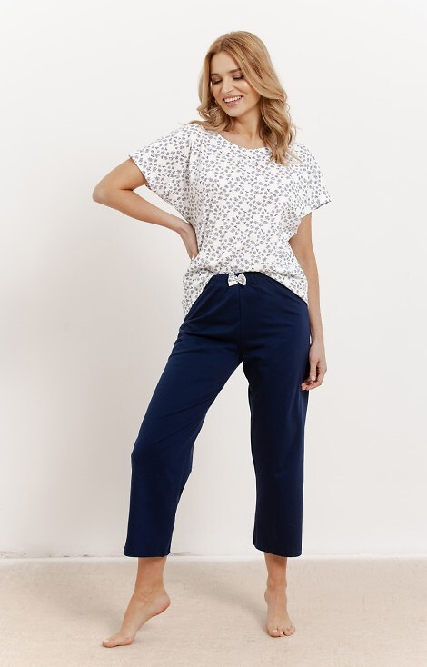 3418 Demi Piżama damska Taro– bawełna, krótki rękaw, spodnie 3/4