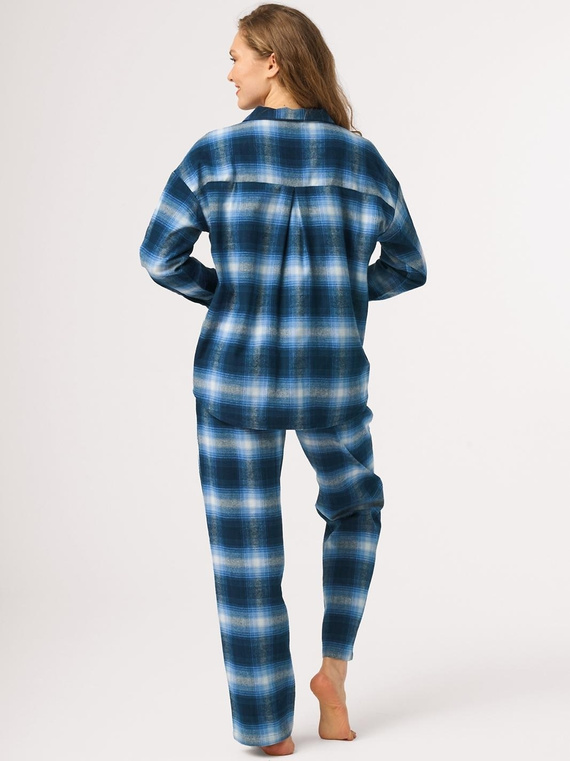 Piżama damska Key LNS 465 niebieska flanelowa rozpinana 100% bawełna
