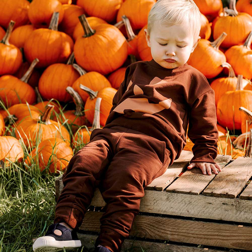 Dres dziecięcy Eevi Halloween brązowy – ciepły komplet, bluza i spodnie