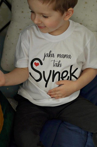 Koszulka dziecięca krótki rękaw "Jaka Mama taki Synek" Moocha biały