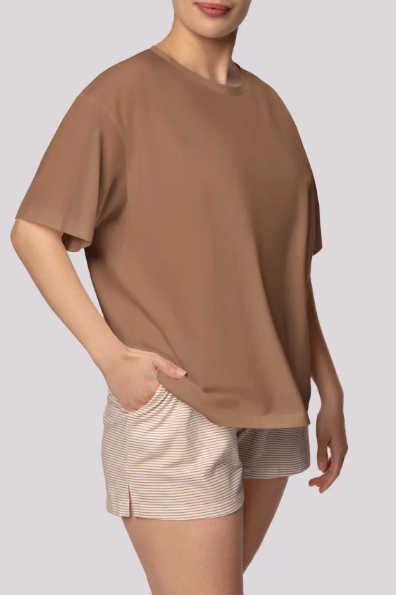 Stripe shortsleeve Piżama damska Mona karmel