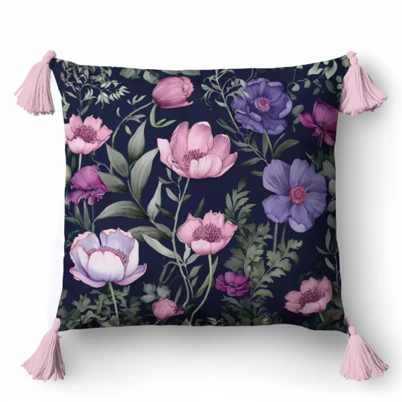 5396 A Poszewka dekoracyjna kwiaty Panama 58 Detexpol granatowy