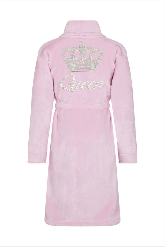 Queen + Korona Szlafrok damski polarowy ByShelly - jasny róż/srebrny
