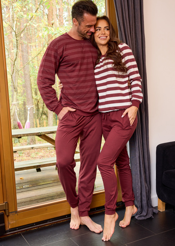 635/468 Piżama damska Cornette Molly 3 | Bawełna, paski ecru-brązowe, spodnie z kieszeniami