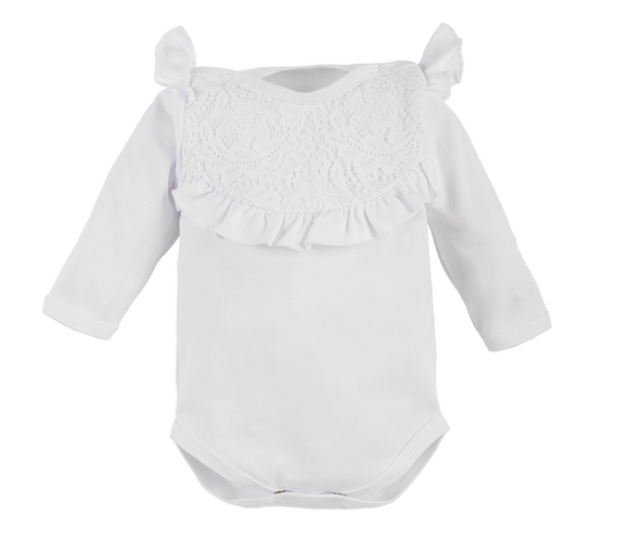 071DR Sophie Falbanka Body z długim rękawem Marija - biały