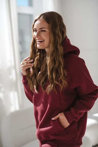 Motherhood Bluza ciążowa i do karmienia Milk&Love burgundowa– oversize, bawełna z meszkiem