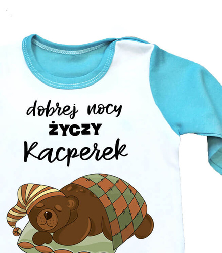 Śpiący miś Piżamka dziecięca z imieniem Moocha różowy 