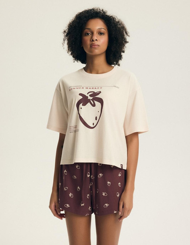 Piżama damska Henderson Evika 44474 – bawełniana, truskawki, szorty