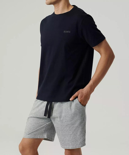 Atlantic NMP-381 męska piżama letnia bawełna peach effect granatowa