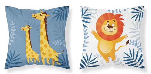 PSBA 20A Mayamoo 26 Poszewka bawełniana Dwustronna Żyrafy Lew Detexpol niebieski