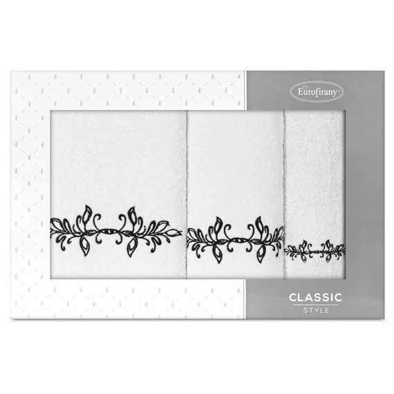 Kamelia Komplet ręczników z haftem z motywem ornamentu Eurofirany biały/czarny