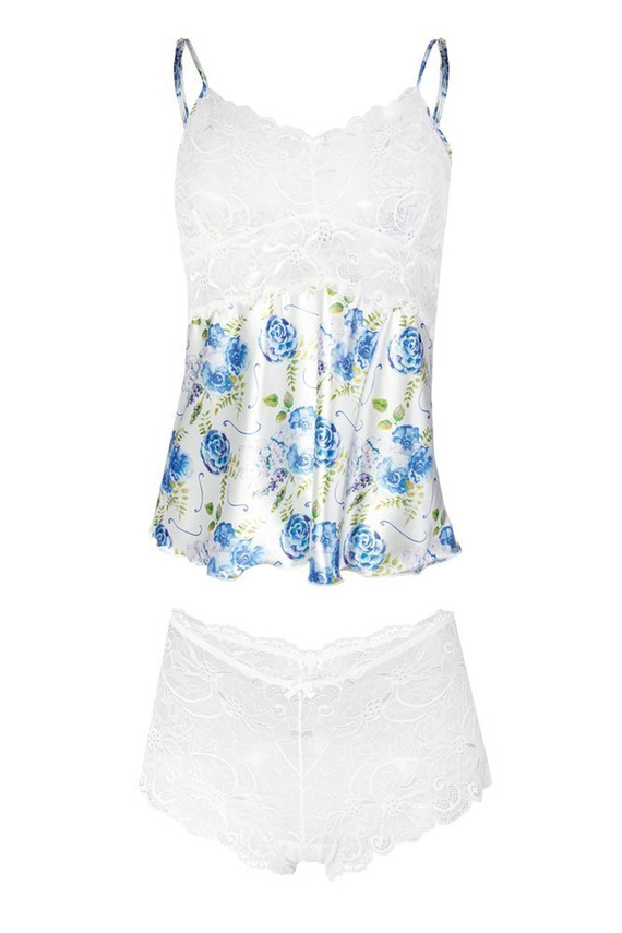 Flowers Komplet piżama damska DKaren DK-KA 009 granatowy