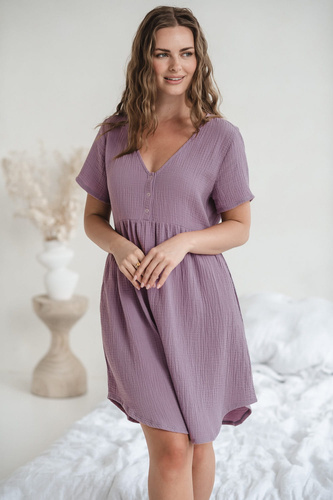 Aurora muślinowa koszula nocna ciążowa i do karmienia Milk&Love lawendowy