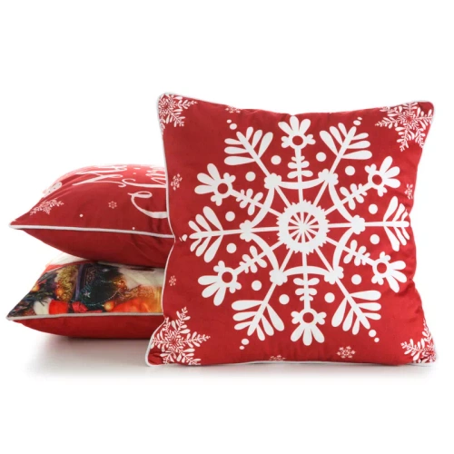 Chp 125 Poszewka świąteczna śnieżynki welurowa Eurofirany czerwony