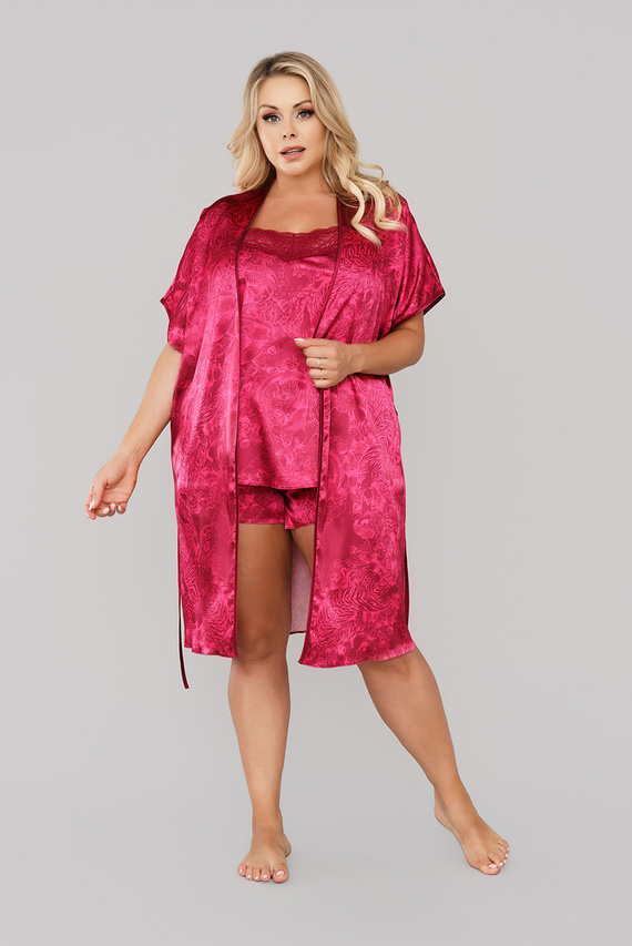 Impresja Szlafrok Damski Italian Fashion bordowy 