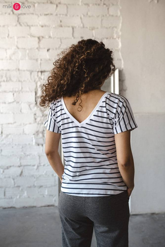 Two Ways bluzka ciążowa i do karmienia dwustronna krótki rękaw  Milk&Love paseczki