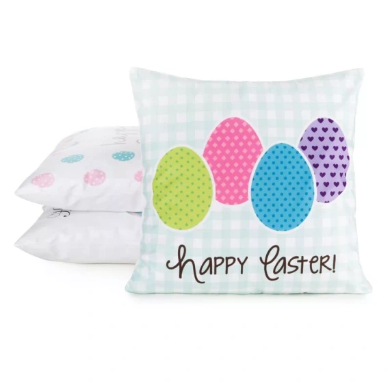 Eurofirany Wiosna 1 – poszewka wielkanocna dekoracyjna niebieska różowa pisanki welurowa