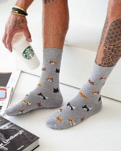 0125-096 Kocie Głowy Skarpety Męskie Milena - szary