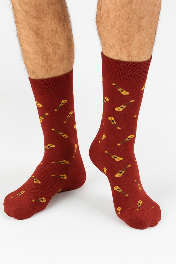 Skarpety męskie Milena Avangard 0125-122 – Małe Gitary | Bawełniane, bezuciskowe, polska produkcja - bordowy