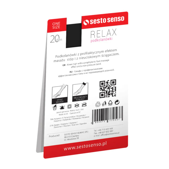 Relax Podkolanówki 20 DEN masujące spód stopy Sesto Senso naturale