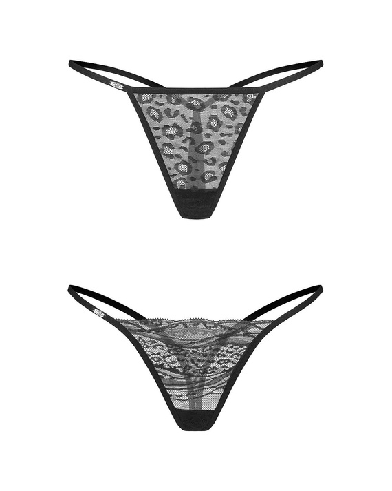 Stringi Clara Thong 2-Pack Obsessive czarne– koronkowe, ze zwierzęcym printem