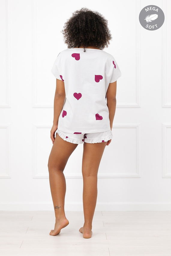 Italian Fashion Soul Piżama damska krótka Mega Soft ecru bordowe serca