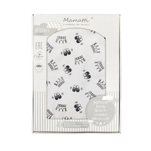 WP404 "Korona" Wyprawka niemowlęca Mamatti biało-czarne