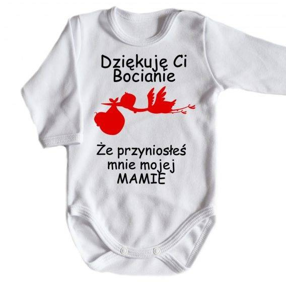 Body długi rękaw "Dziękuję ci bocianie" Moocha biały