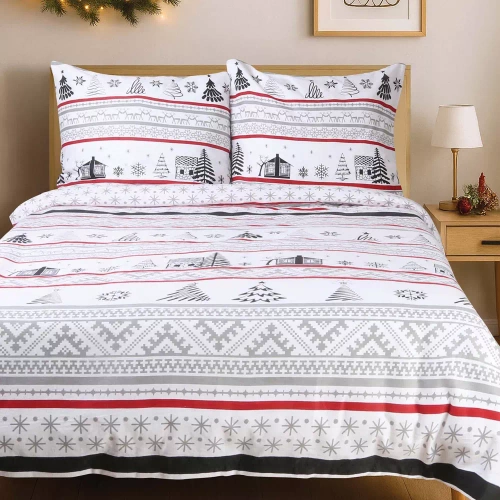 31514/1 Pościel flanelowa świąteczna Flanelove Darymex szara czerwona– komplet 100% bawełna, ciepła i miękka