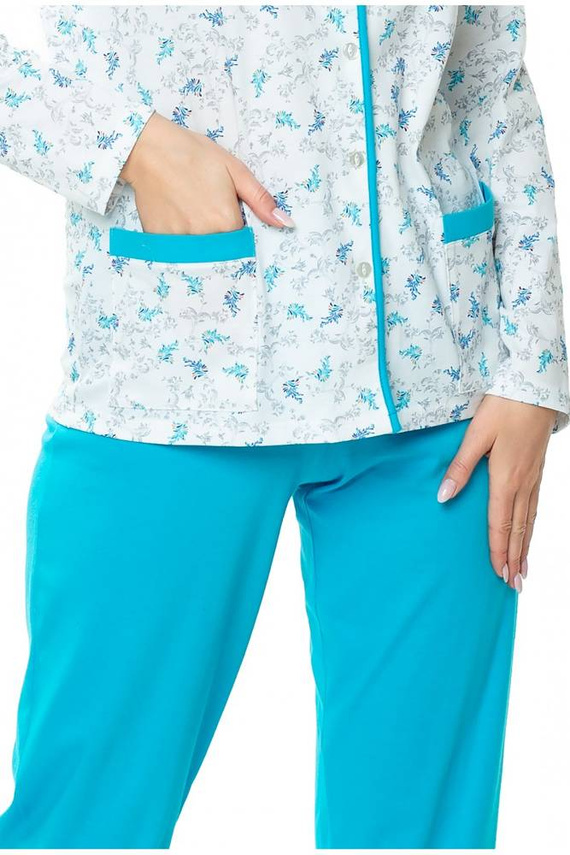 86566 Anna Piżama damska rozpinana Mewa - biały-turkus