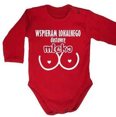 Body długi rękaw "Wspieram dostawce mleka" Moocha czerwony