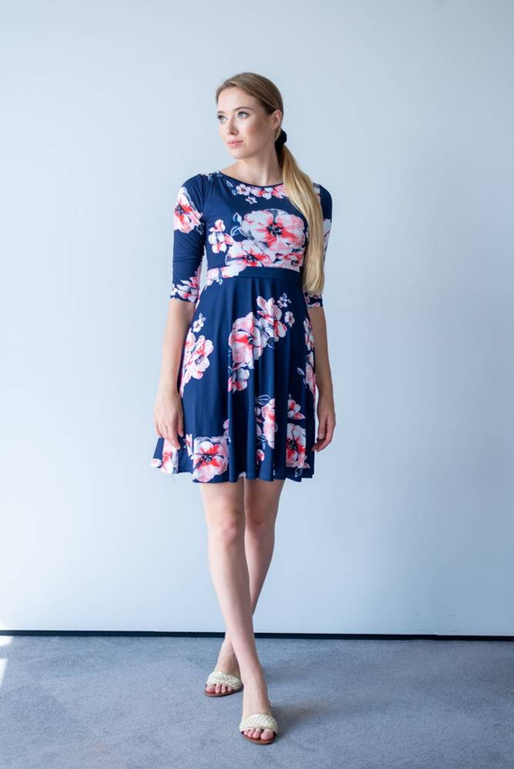 130 Sukienka  do karmienia  MIRACLE-granat kwiaty