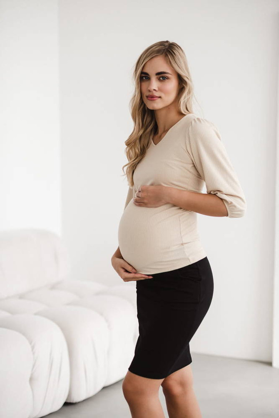 Milky Puff Bluzka do karmienia i ciążowa z dzianiny w prążek Milk&Love kremowy